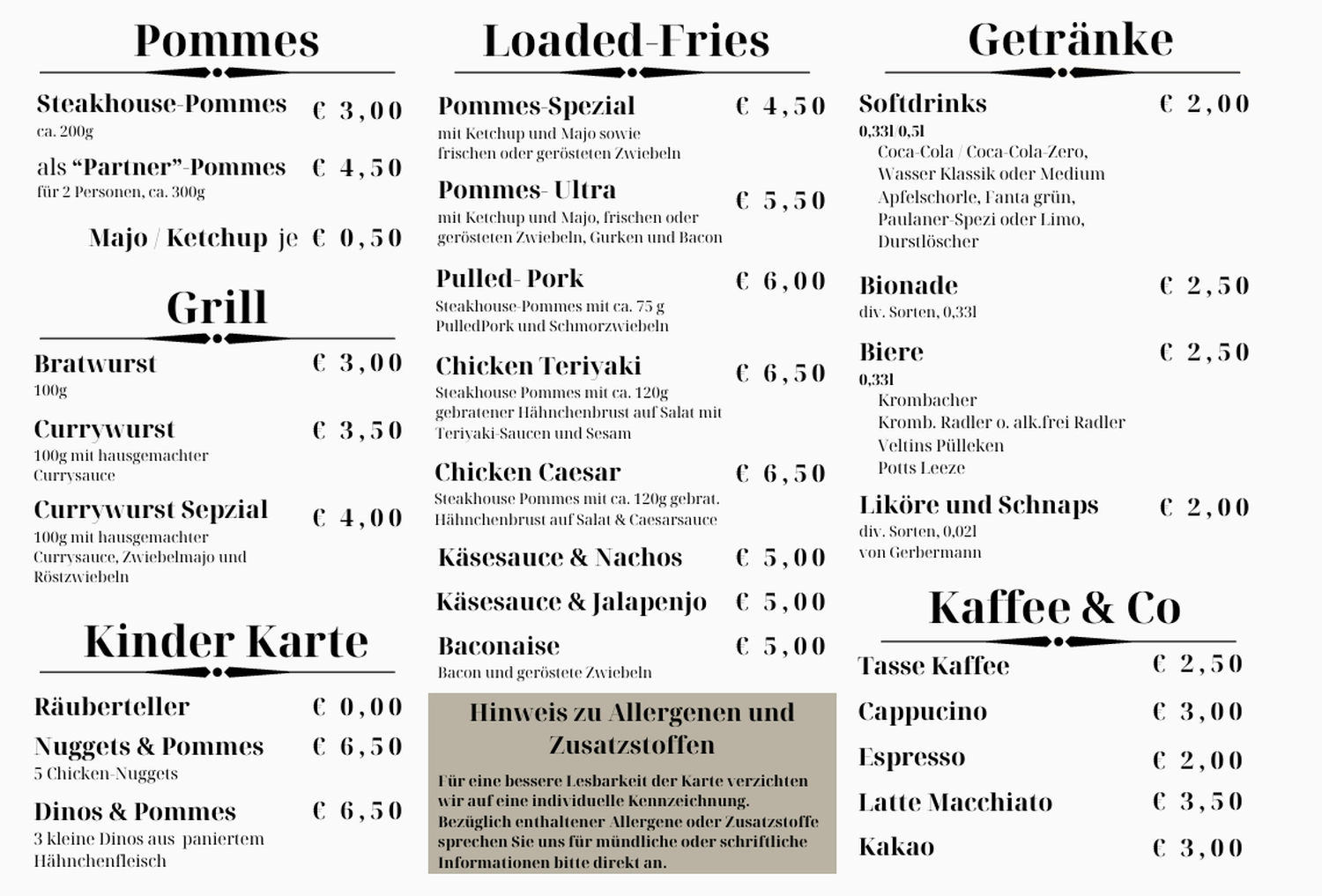 Dat Maatnn - Gastronomie - Menükarte