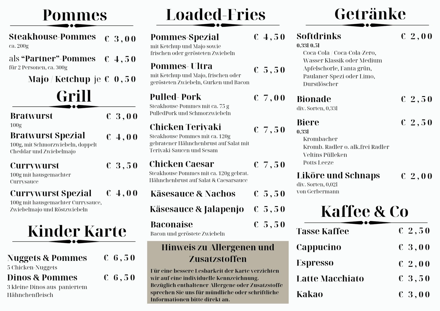 Dat Maatnn - Gastronomie - Menükarte